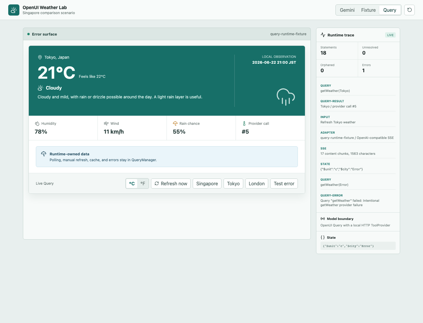 OpenUI Query runtime experiment