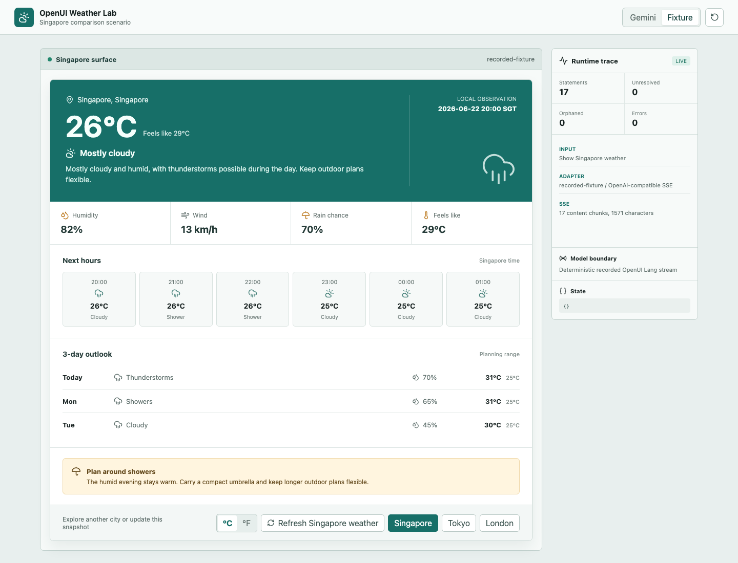 OpenUI Singapore weather demo