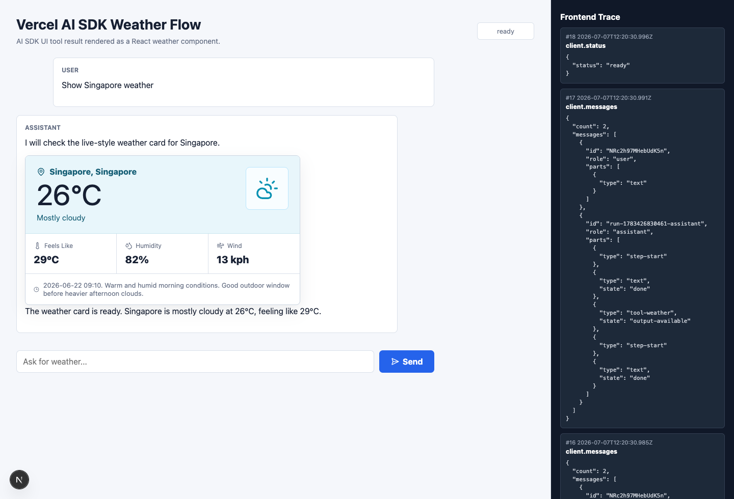 Vercel AI SDK weather flow